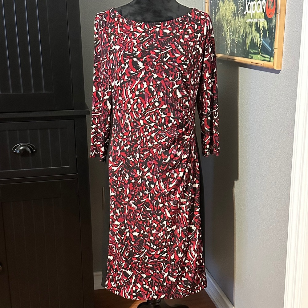 Kasper Dress‎ Womens Size 10 Abstract Print Sheath Career Office Midi Dress